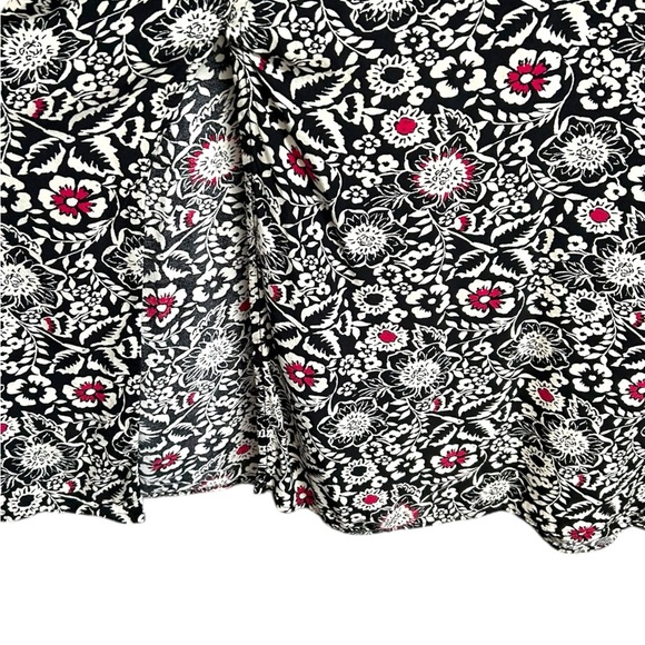 LOFT Women’s Black White Pink Floral Ruffle Cuff Midi Dress Zip Back - Size 12 - Picture 7 of 10